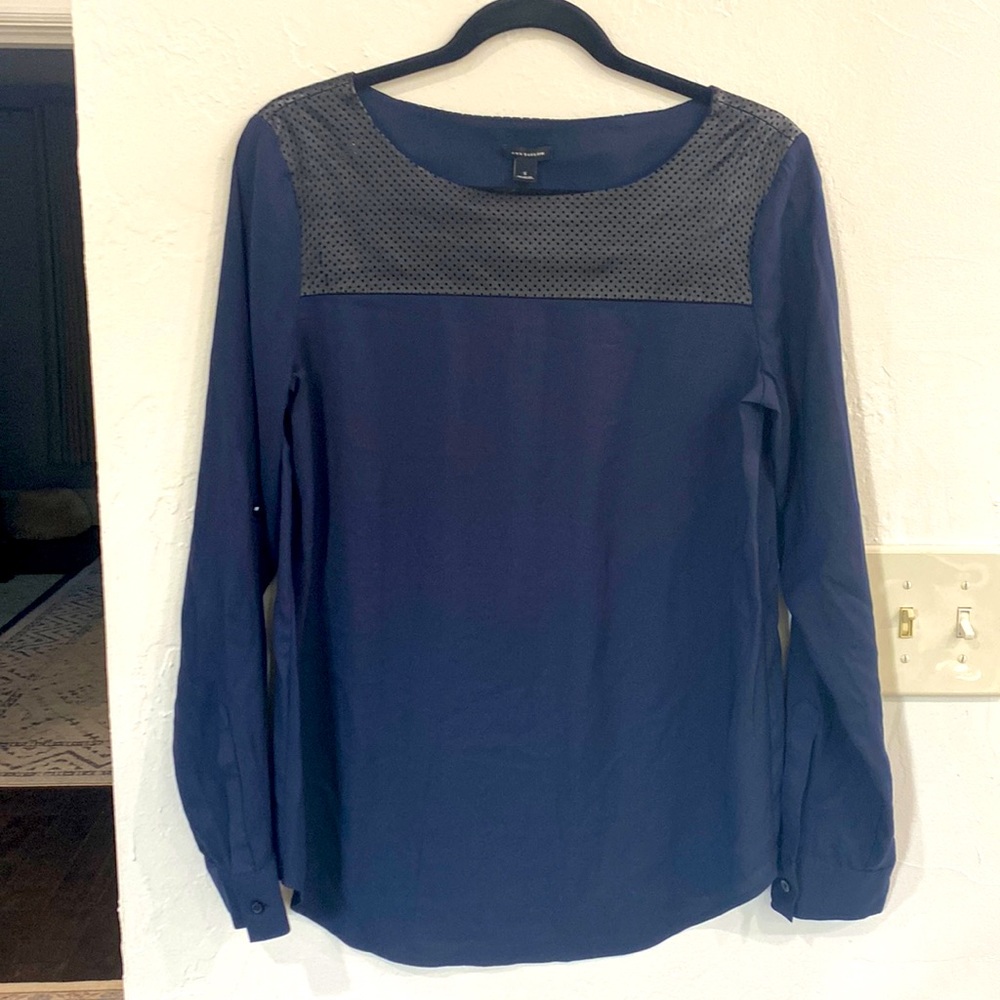 Ann Taylor Mixed Media Leather Detail Blouse